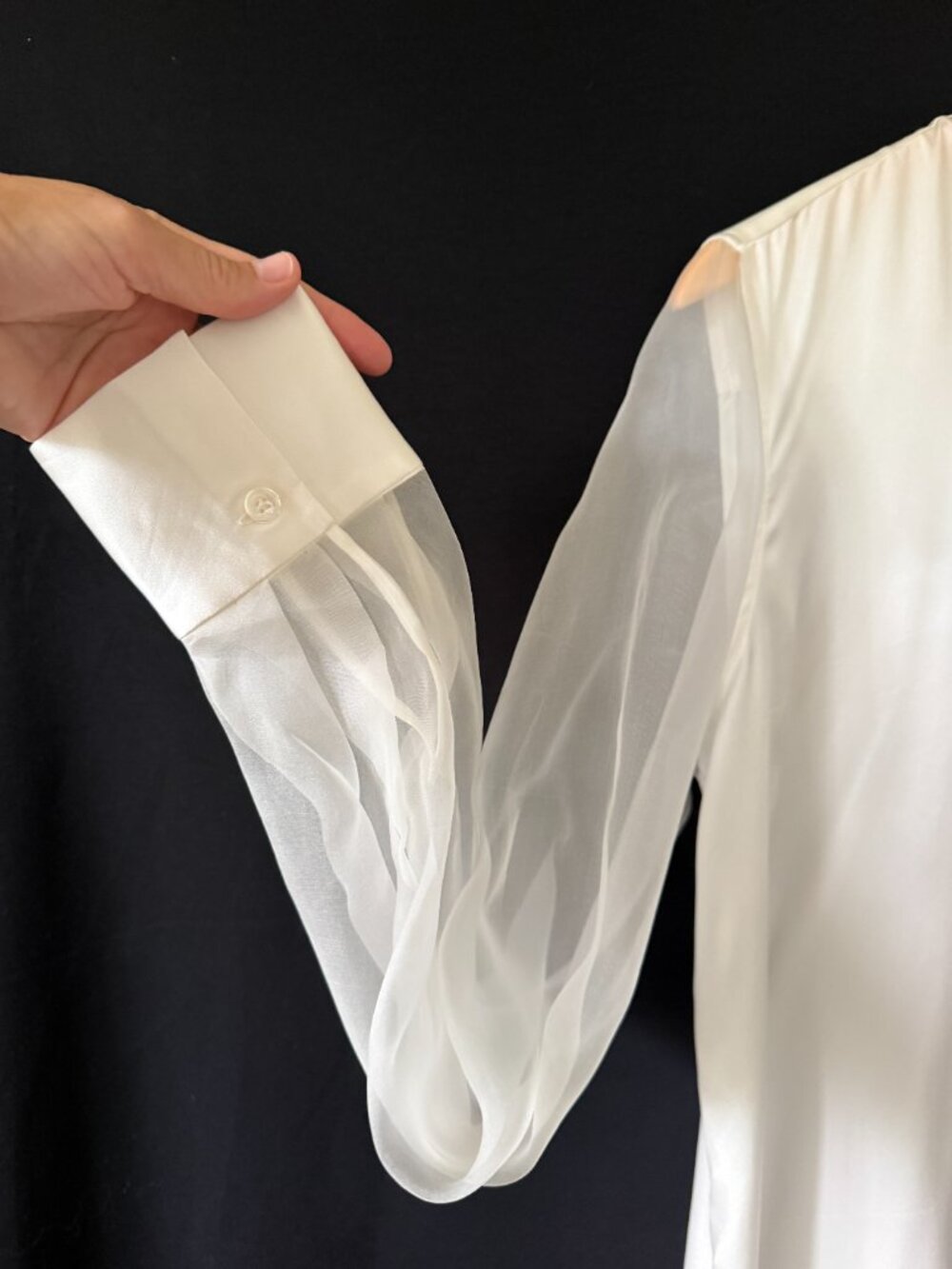Lilysilk Ethereal Silk Shirt Natural White Satin Sheer Sleeve NWT M - Picture 4 of 8